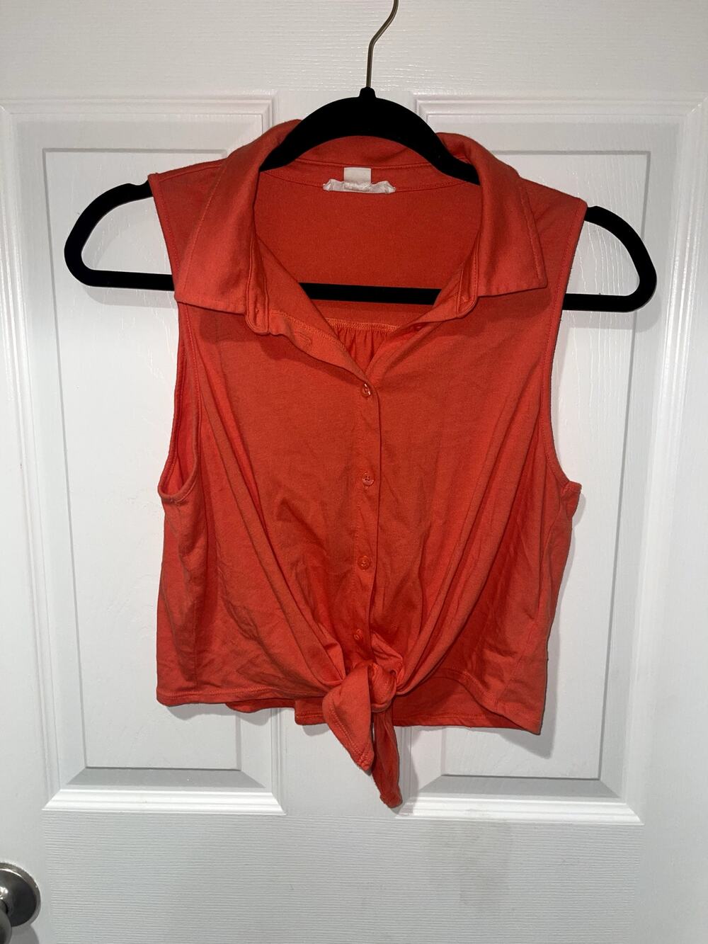 Forever 21 Coral Orange Sleeveless Tie-Front Crop Shirt